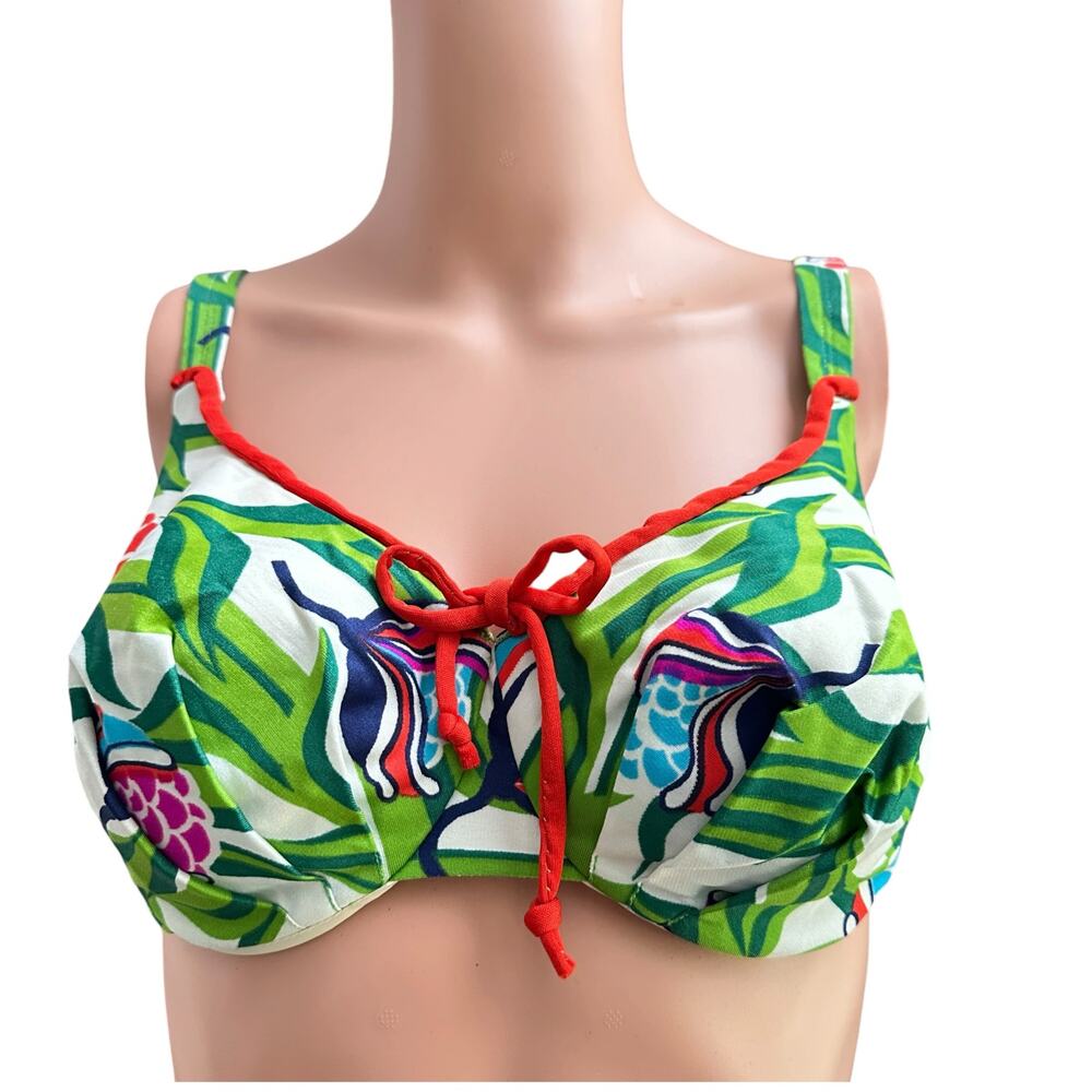 Vtg Bali Swim Bikini Top 32 Union Made USA Tropical Print Underwire Retro